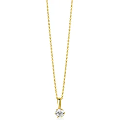 8,5mm ZINZI Gold 14 krt gouden hanger bezet met een witte ronde zirkonia (4,5mm) ZGH544 (zonder collier)