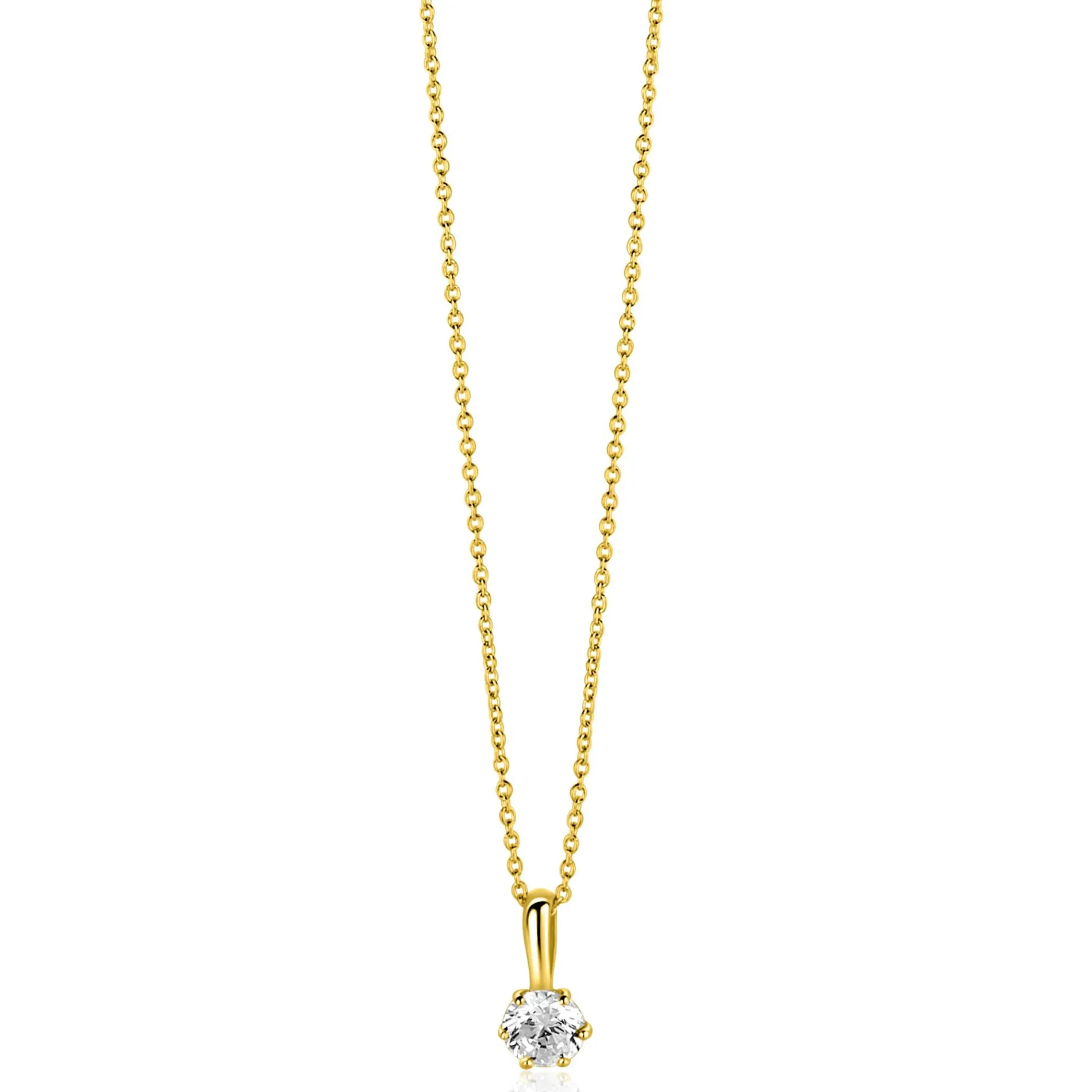 8,5mm ZINZI Gold 14 krt gouden hanger bezet met een witte ronde zirkonia (4,5mm) ZGH544 (zonder collier)