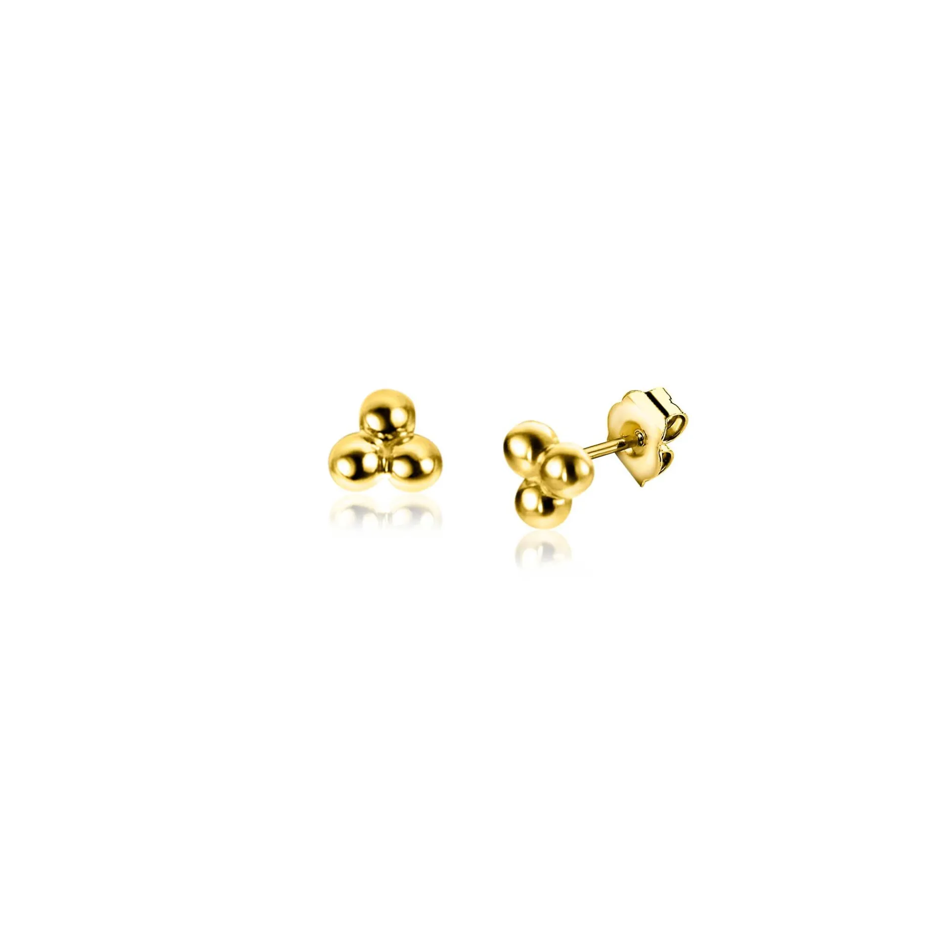 3mm ZINZI Gold 14 krt gouden oorknopjes drie gladde bolletjes in een driehoek ZGO476