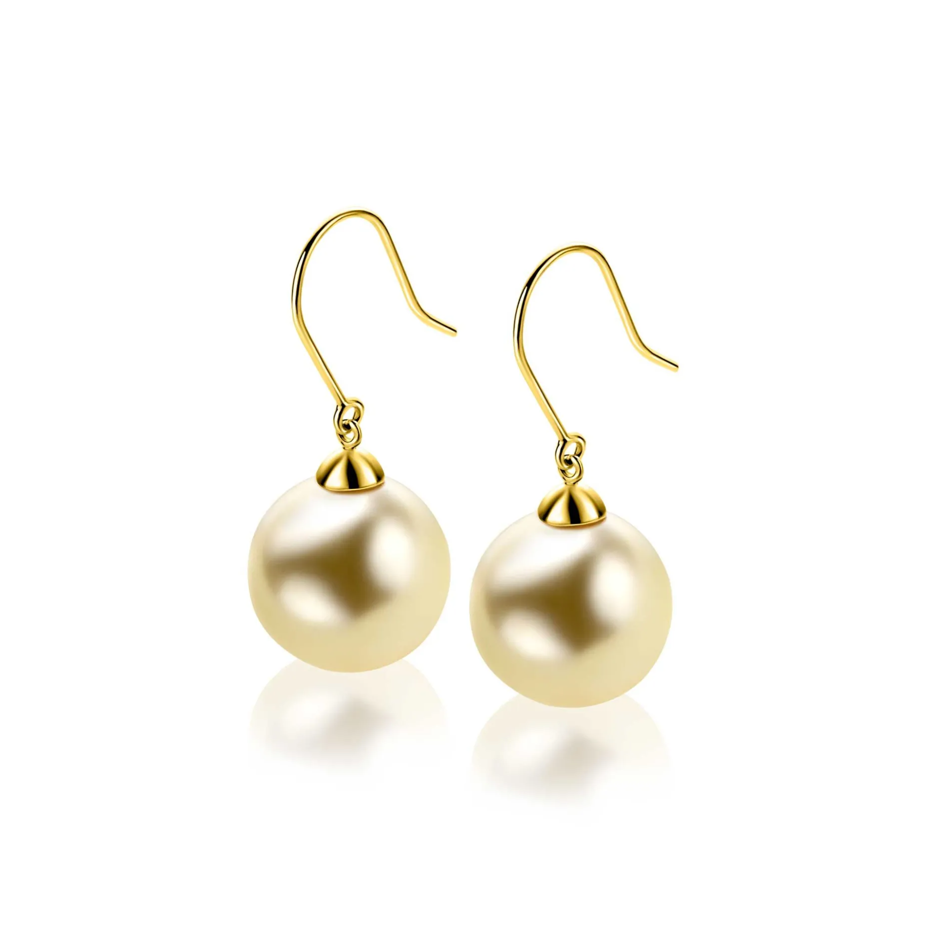 30mm ZINZI Gold 14 krt gouden oorhangers met ronde goudkleurige Swarovski crystal parel 12mm ZGO25G