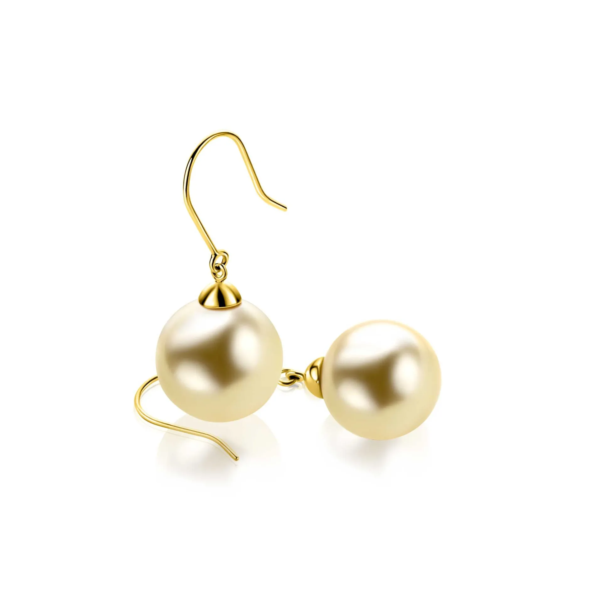 30mm ZINZI Gold 14 krt gouden oorhangers met ronde goudkleurige Swarovski crystal parel 12mm ZGO25G