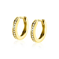 13mm ZINZI Gold 14 krt gouden oorringen bezet met witte zirconia's met luxe klapsluiting 13mm x 2mm vierkante buis ZGO428Z