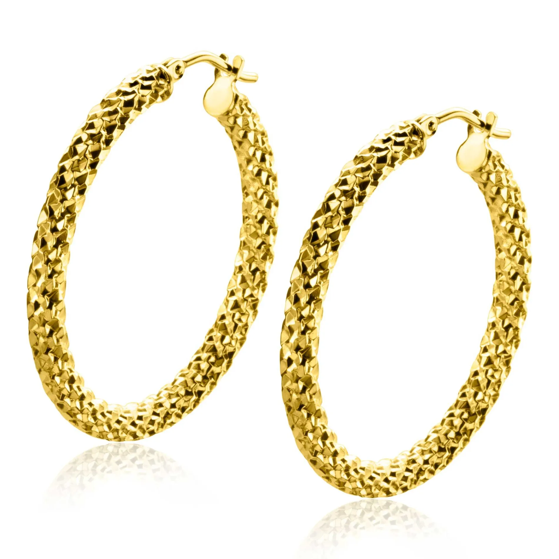 28mm ZINZI Gold 14 krt gouden oorringen met schitterende bewerkte buis 3mm breed ZGO329