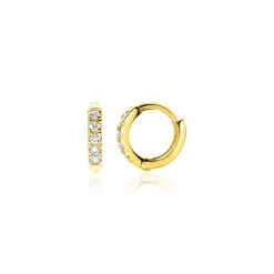 8mm ZINZI Gold 14 krt gouden oorringen bezet met witte zirconia's, luxe klapsluiting 8x1,6mm ZGO467