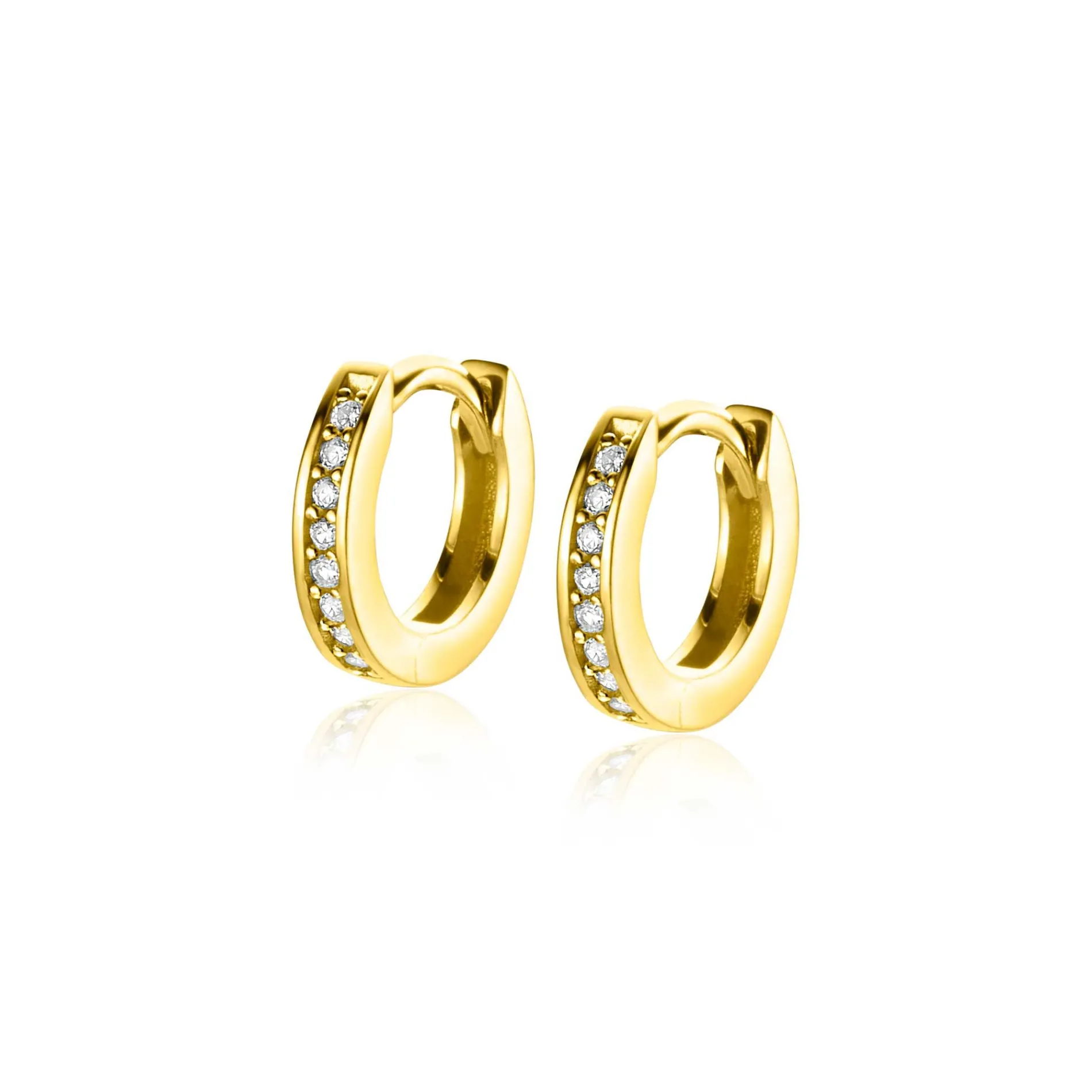 11mm ZINZI Gold 14 krt gouden oorringen bezet met witte zirconia's met luxe klapsluiting 11mm x 2,1mm vierkante buis ZGO427Z