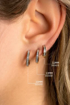 11mm ZINZI Gold 14 krt gouden oorringen bezet met witte zirconia's met luxe klapsluiting 11mm x 2,1mm vierkante buis ZGO427Z
