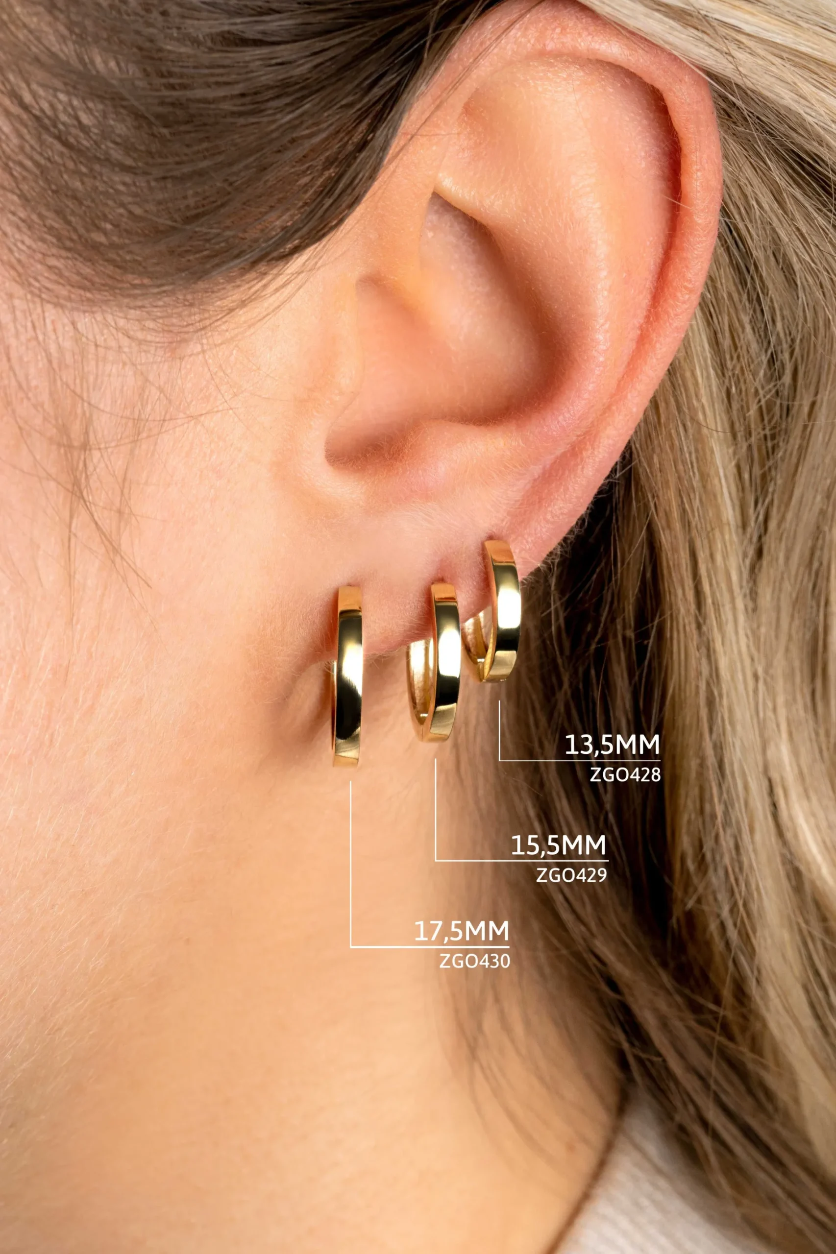 17,5mm ZINZI Gold 14 krt gouden oorringen met luxe klapsluiting 17,5mm x 2,3mm vierkante buis ZGO430