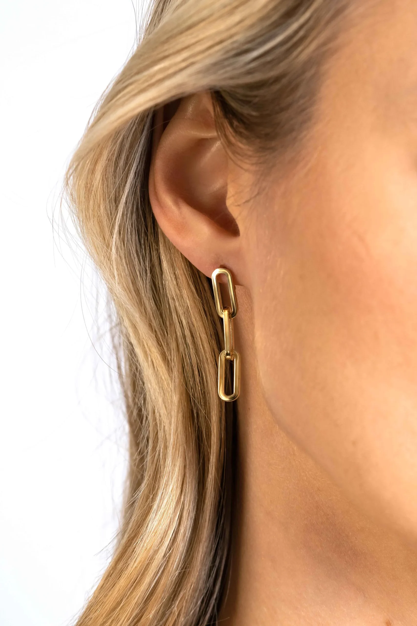34mm ZINZI Gold 14 krt gouden oorstekers met drie trendy paperclip-schakels 34mm ZGO361