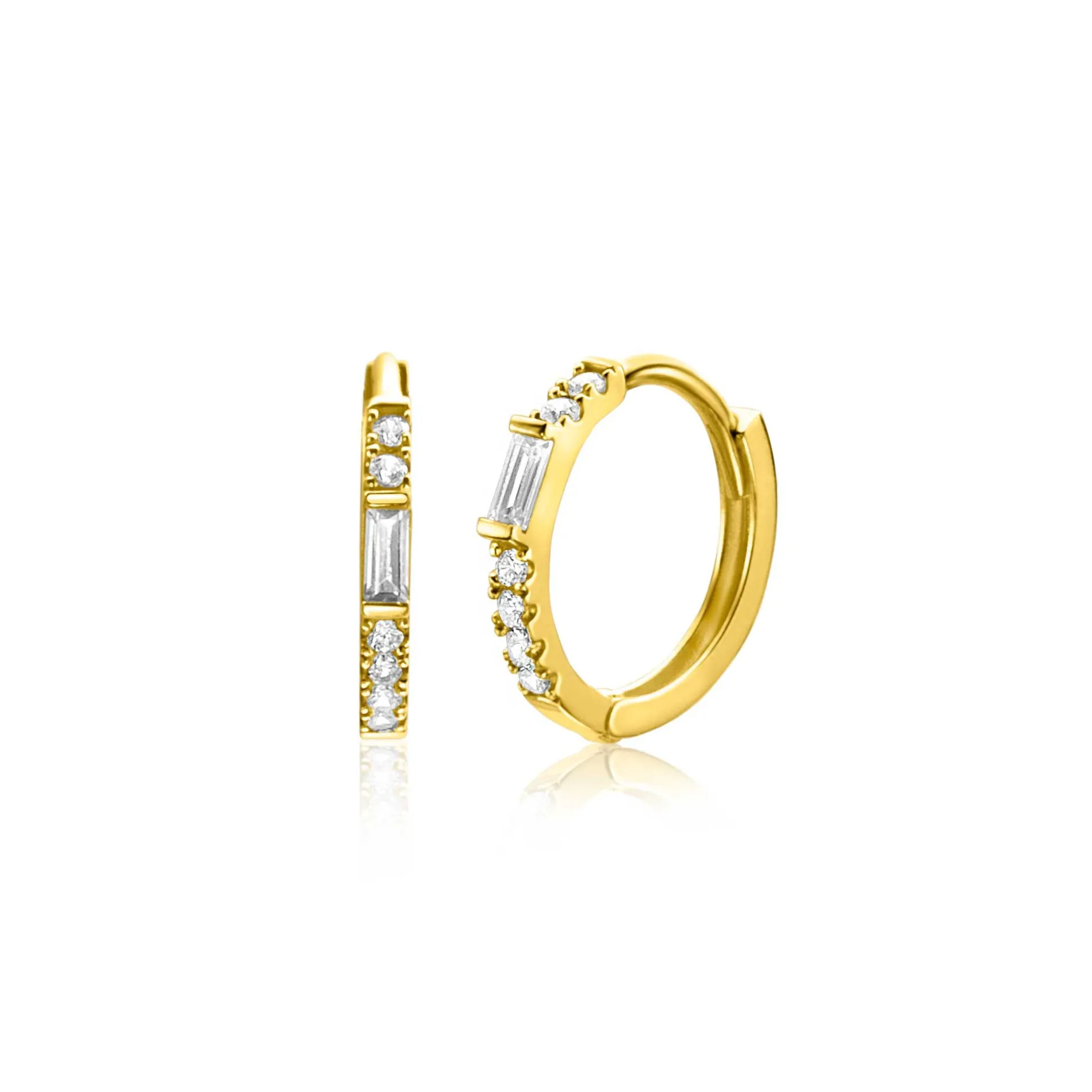 13,5mm ZINZI Gold 14 krt gouden oorringen bezet met witte zirconia's, luxe klapsluiting 13,5 x 1,5mm ZGO403