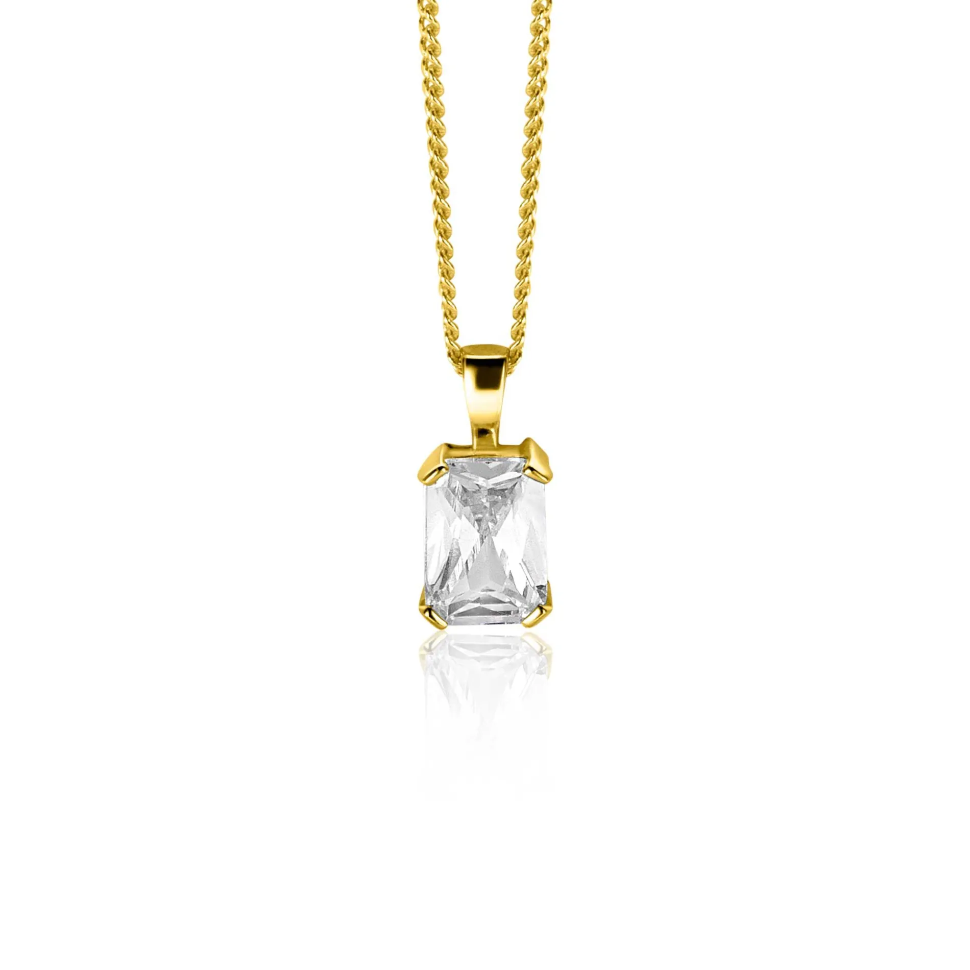 11mm ZINZI Gold 14 krt gouden hanger met rechthoekige witte zirkonia in chatonzetting ZGH509 (zonder collier)