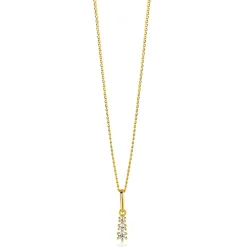 13mm ZINZI Gold 14 krt gouden hanger met drie witte zirkonia's ZGH543 (zonder collier)