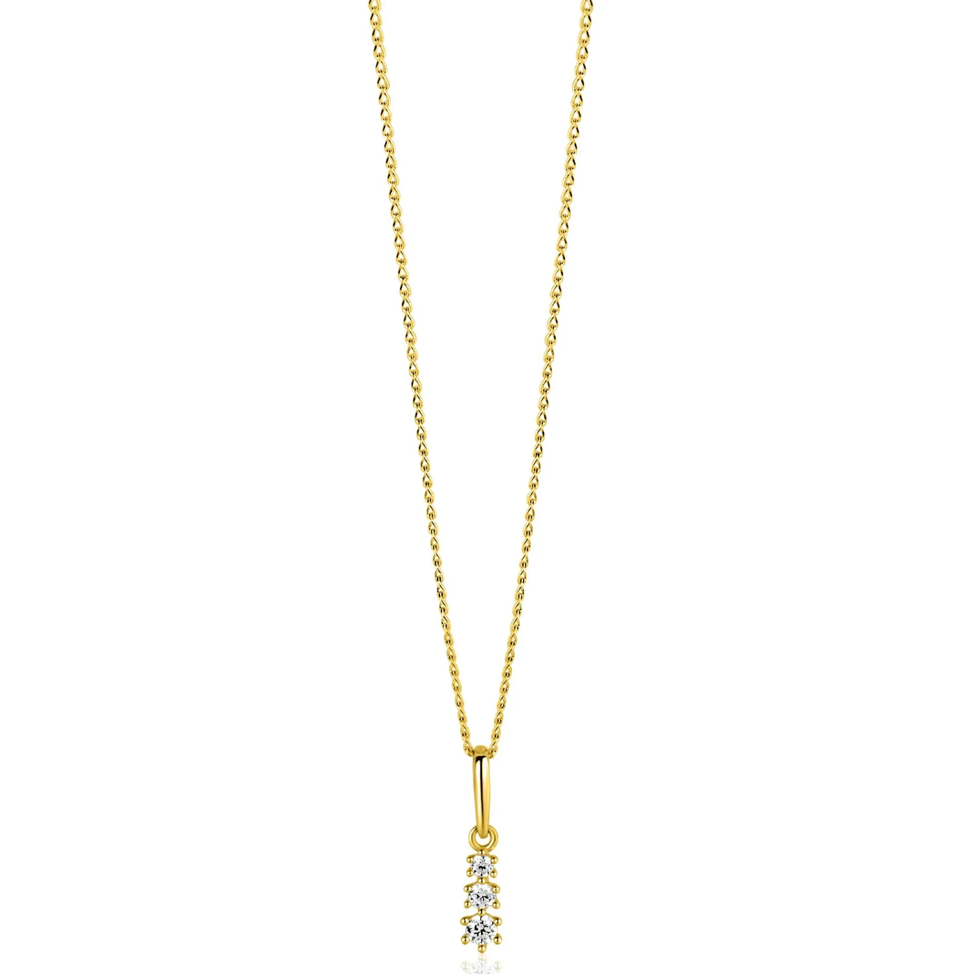 13mm ZINZI Gold 14 krt gouden hanger met drie witte zirkonia's ZGH543 (zonder collier)