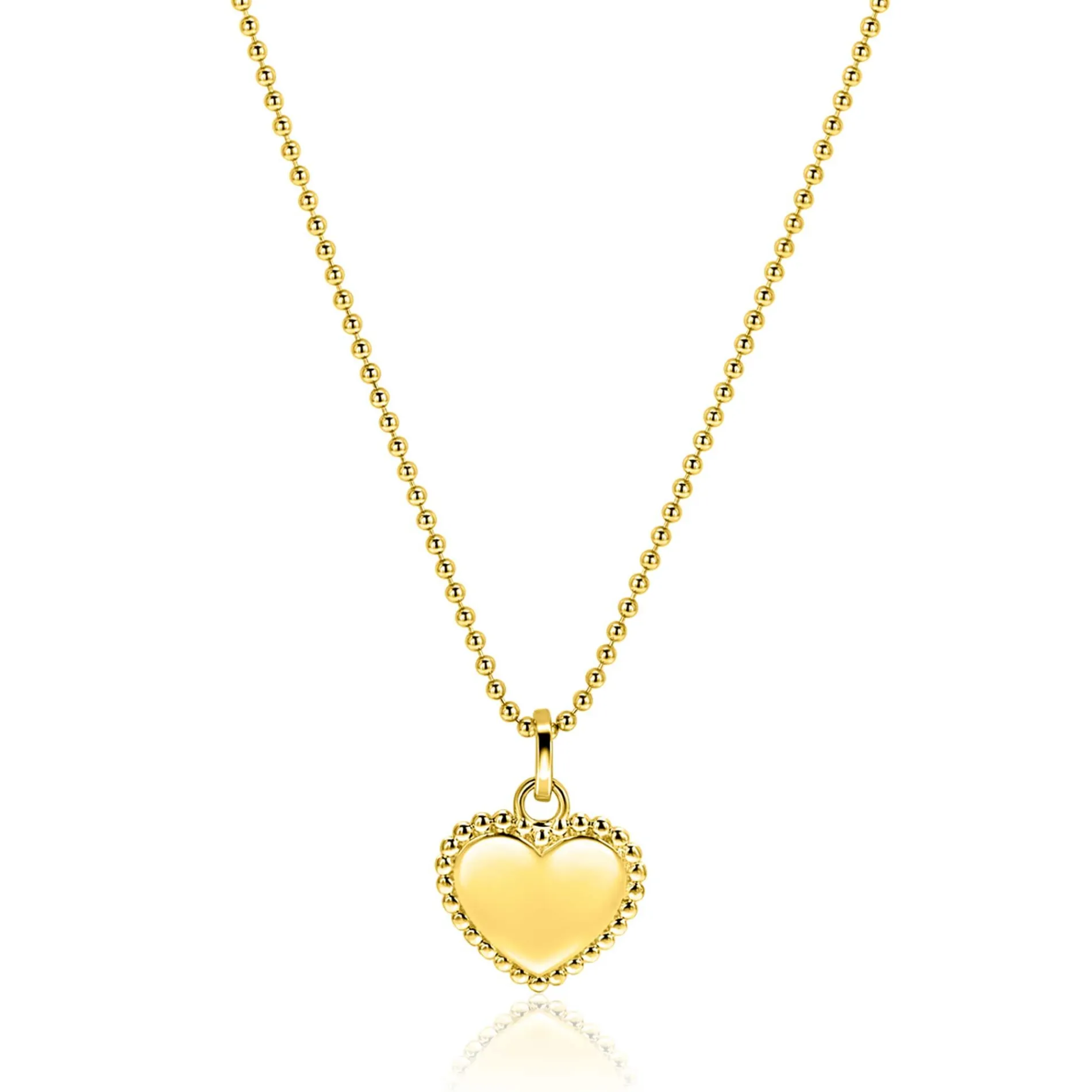 18mm ZINZI gold plated zilveren hanger hart met parelrand voor gravure ZIH2652G (zonder collier)