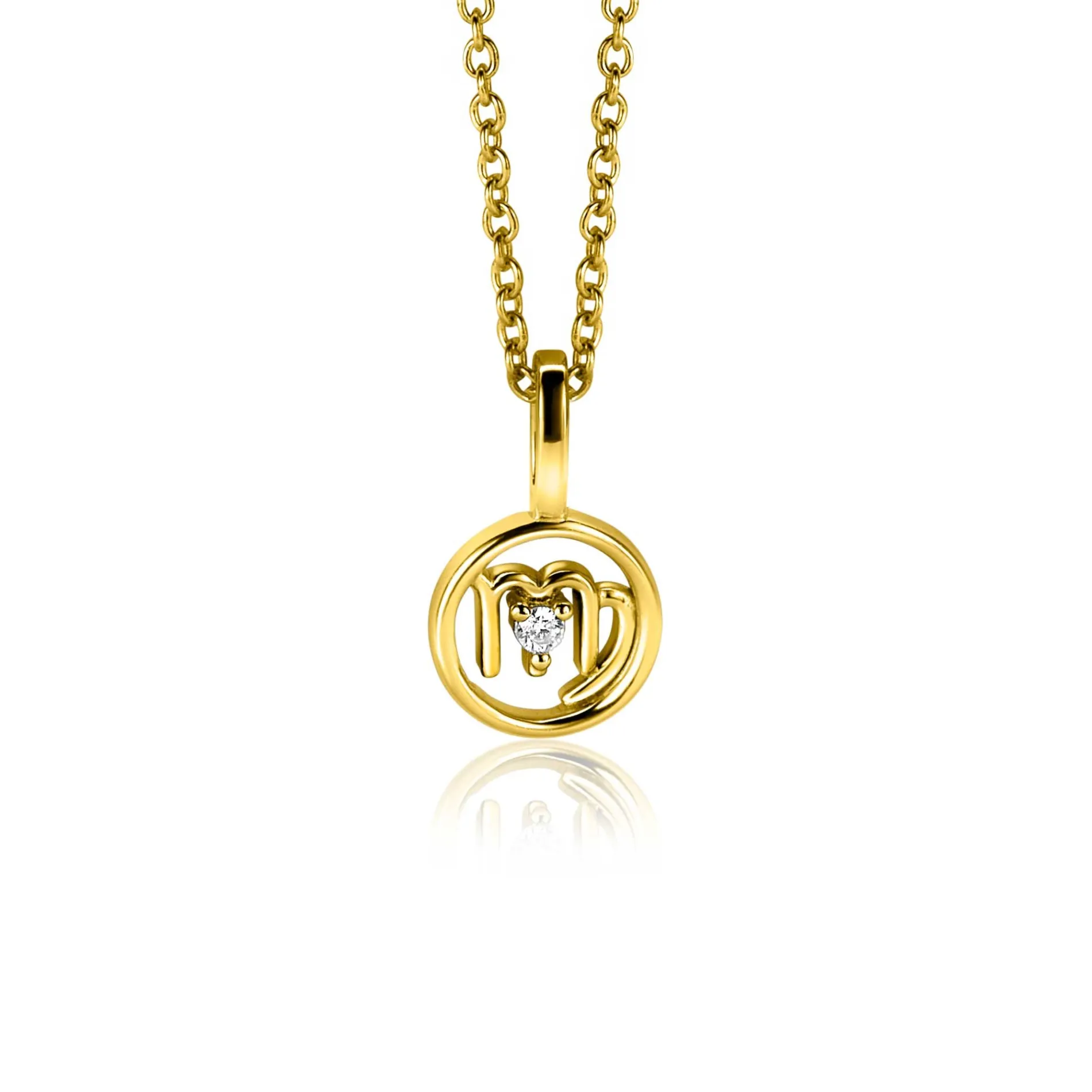 9mm ZINZI gold plated zilveren Maagd sterrenbeeldhanger bezet met witte zirconia ZIHY-MAA (zonder collier)