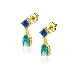 17,5mm ZINZI gold plated zilveren oorstekers turquoise peer en blauwe ruitvorm ZIO2745