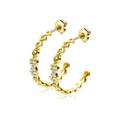 21mm ZINZI gold plated zilveren oorstekers half rond gezet met Infinity schakels, 3mm breed ZIO2591
