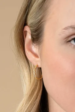 21mm ZINZI gold plated zilveren oorstekers half rond gezet met Infinity schakels, 3mm breed ZIO2591