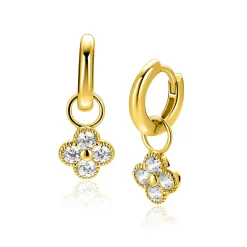 8mm ZINZI gold plated zilveren oorbedels klavertje ZICH2735Y (zonder oorringen)