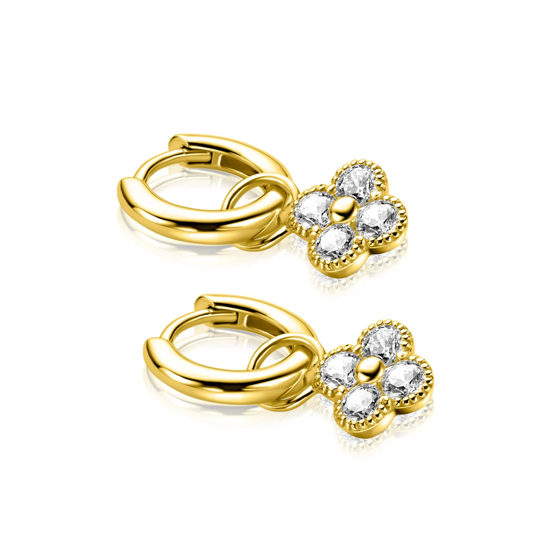 8mm ZINZI gold plated zilveren oorbedels klavertje ZICH2735Y (zonder oorringen)