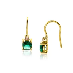 19mm ZINZI gold plated zilveren oorhangers met vierpootszettingen diepgroene en champagne kleurstenen ZIO2562H