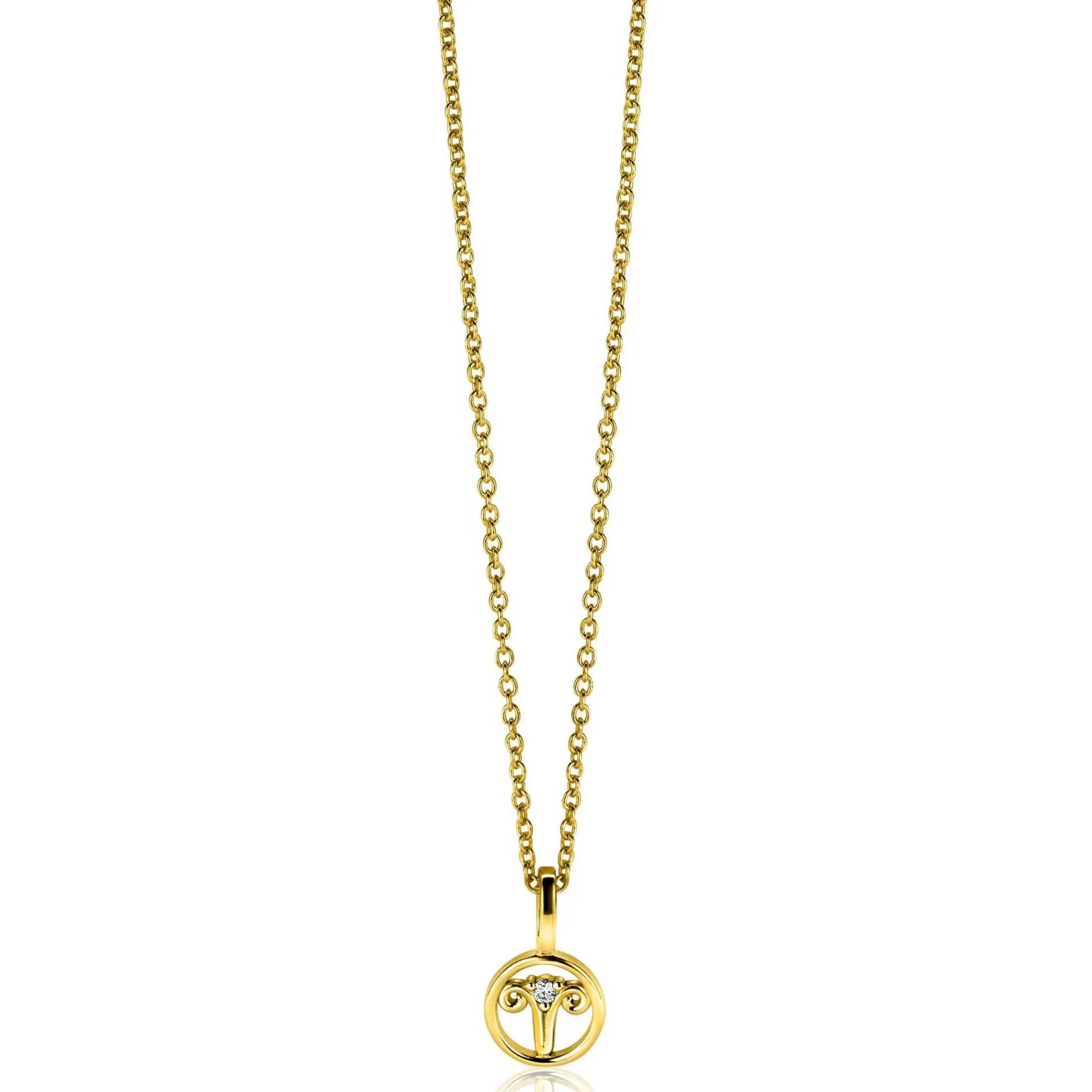9mm ZINZI gold plated zilveren Ram sterrenbeeldhanger bezet met witte zirconia ZIHY-RAM (zonder collier)