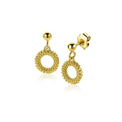 14mm ZINZI gold plated zilveren oorstekers met open rondje van 8,5mm voorzien van een bolstructuur ZIO2704G