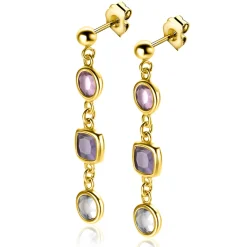 40mm ZINZI gold plated zilveren oorsieraden rond vierkant paars en witgrijs ZIO2525G