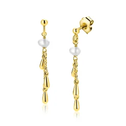 37mm ZINZI gold plated zilveren oorstekers met druppels en witte zoetwaterparels ZIO2753