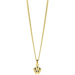 16mm ZINZI gold plated zilveren bloem hanger, bezet met witte zirconia ZIH2620 (zonder collier)