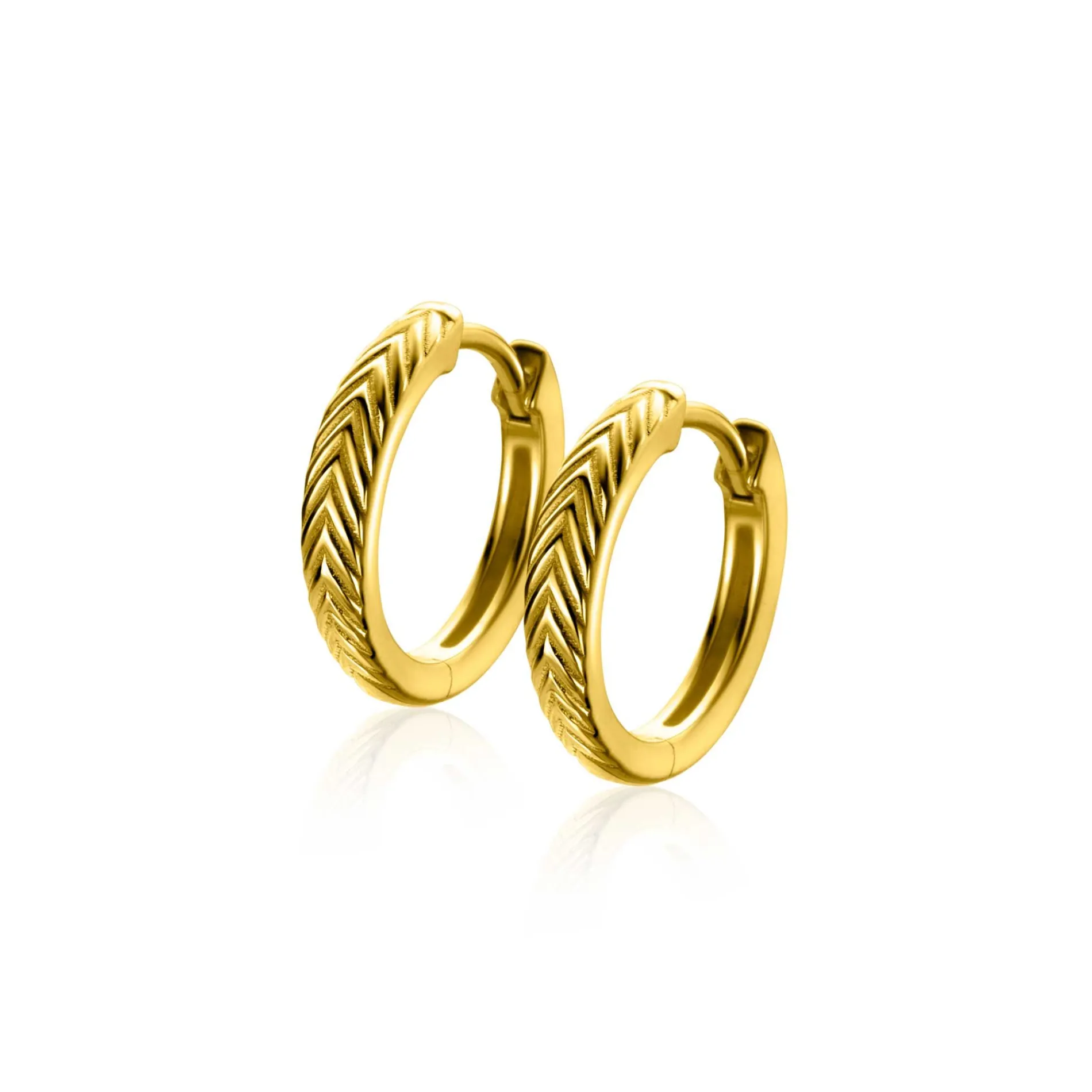 15mm ZINZI gold plated zilveren oorringen met veertjesmotief 3mm breed en luxe klapsluiting ZIO2644G