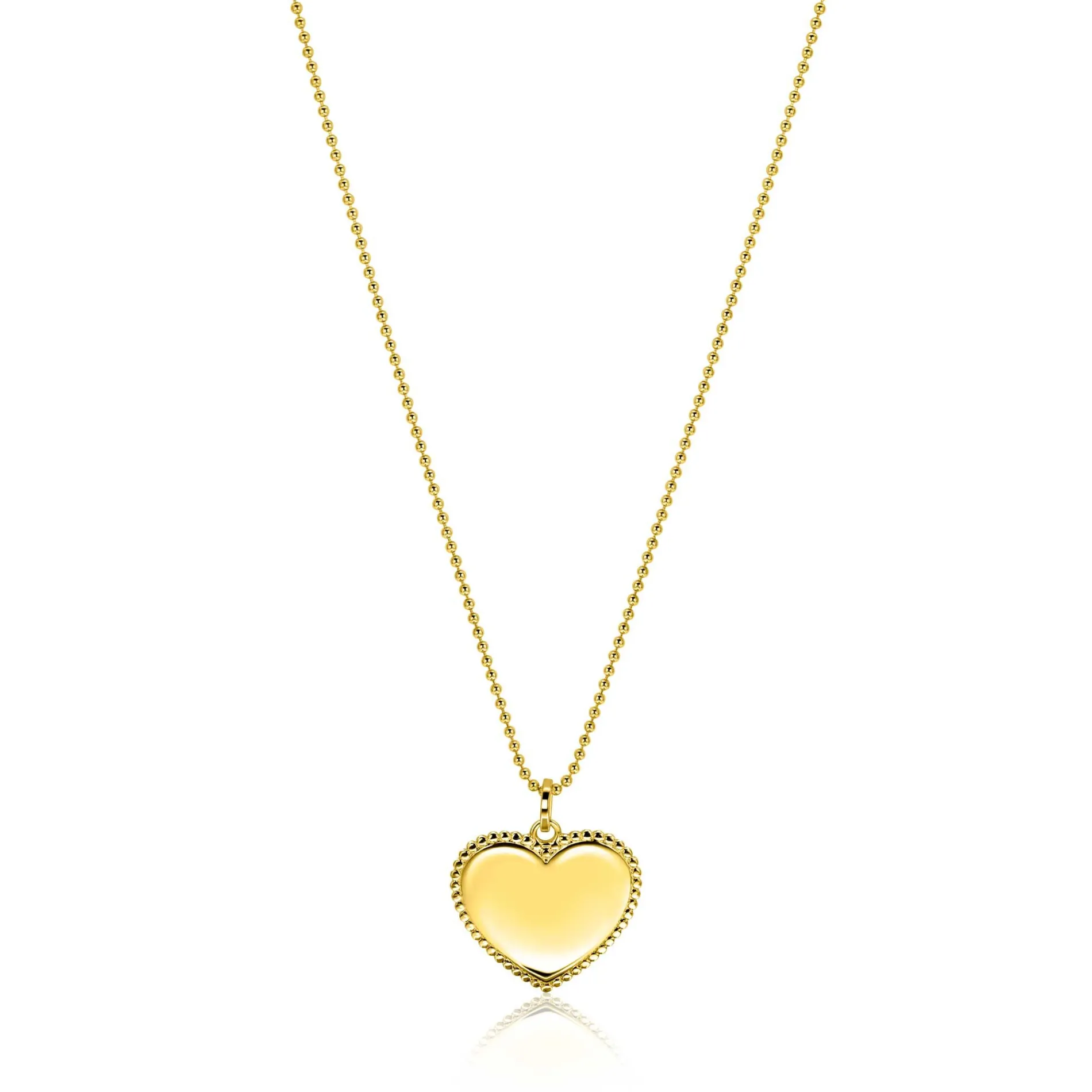 23mm ZINZI gold plated zilveren hanger hart met parelrand voor gravure ZIH2654G (zonder collier)