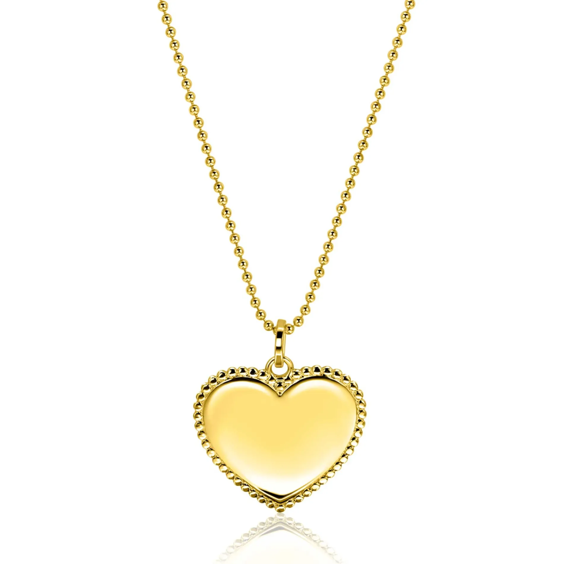 23mm ZINZI gold plated zilveren hanger hart met parelrand voor gravure ZIH2654G (zonder collier)
