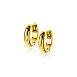 12,5mm ZINZI gold plated zilveren gladde oorringen met ronde buis 3mm met luxe klapsluiting ZIO2600G