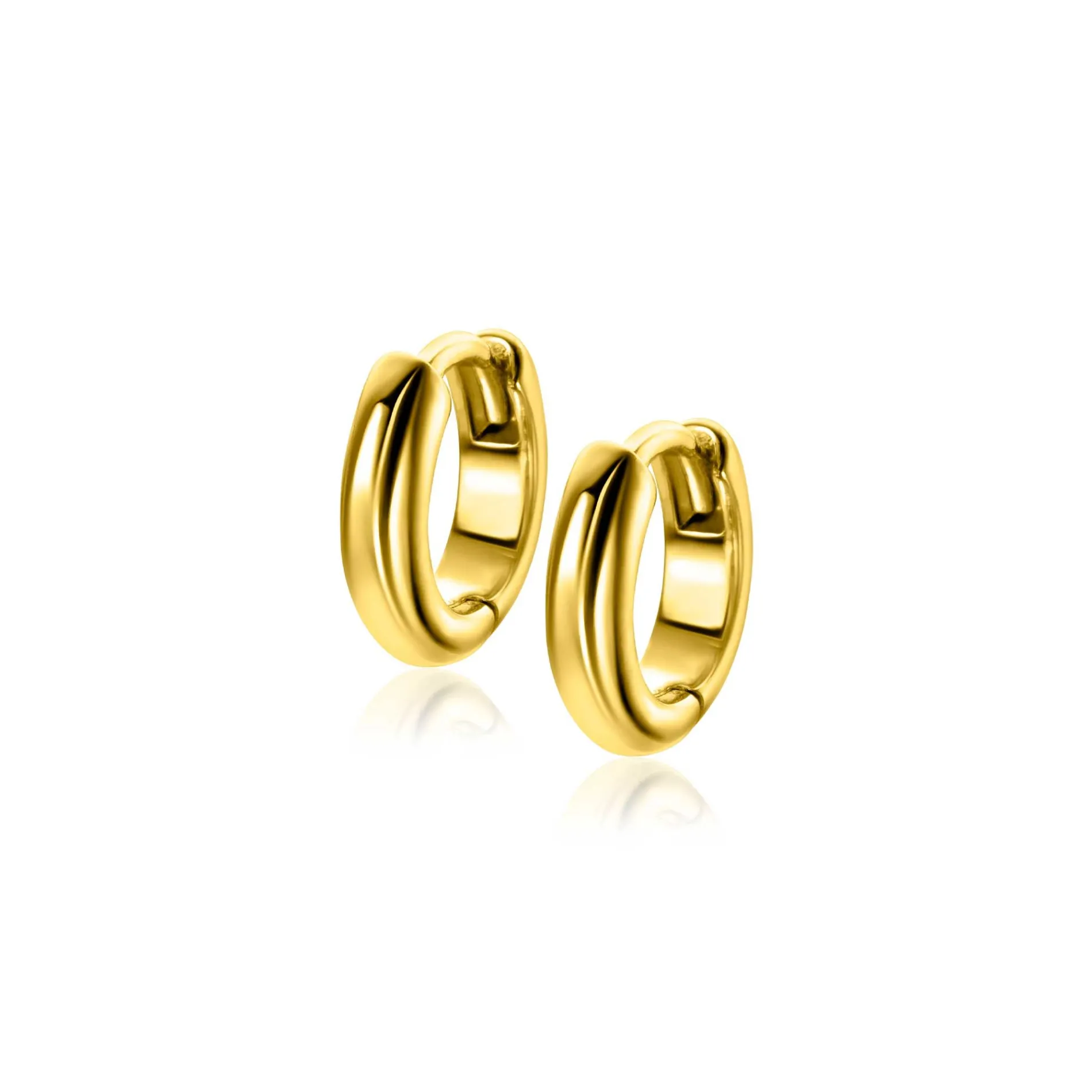12,5mm ZINZI gold plated zilveren gladde oorringen met ronde buis 3mm met luxe klapsluiting ZIO2600G