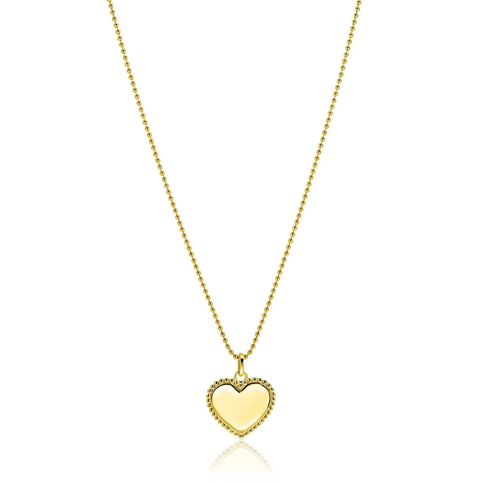 21mm ZINZI gold plated zilveren hanger hart met parelrand voor gravure ZIH2653G (zonder collier)