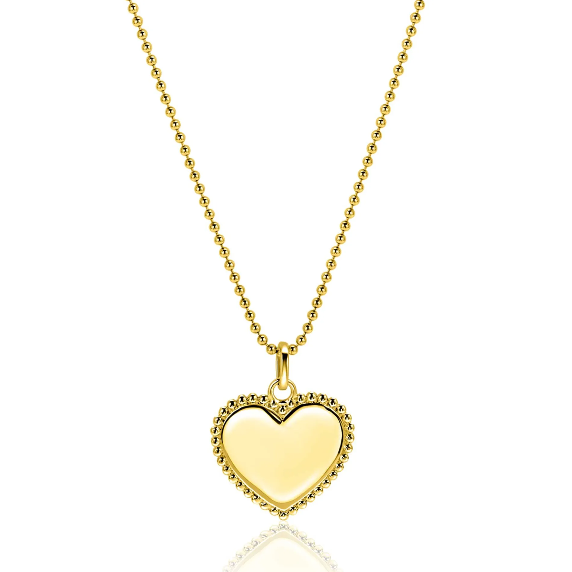 21mm ZINZI gold plated zilveren hanger hart met parelrand voor gravure ZIH2653G (zonder collier)