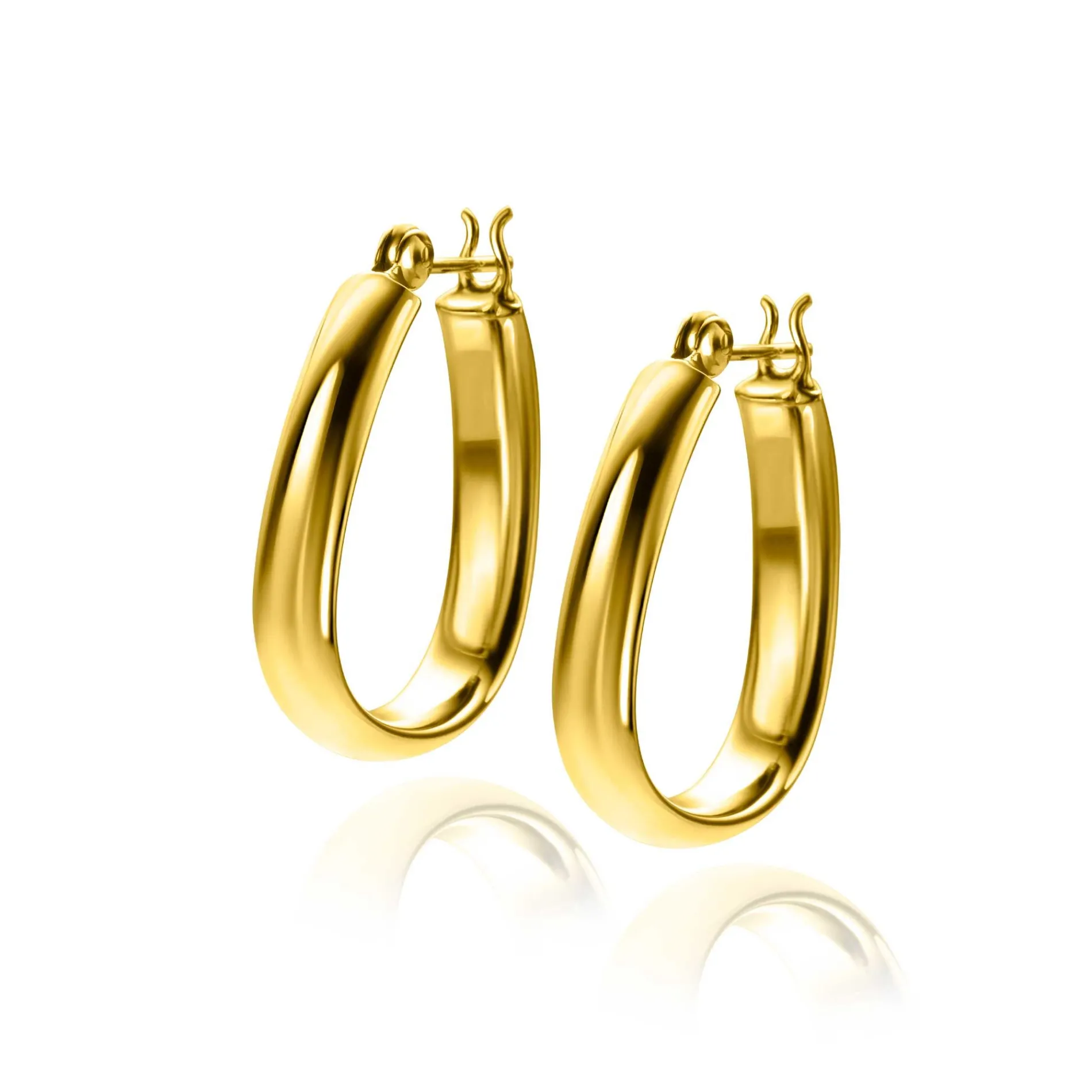 22mm ZINZI gold plated zilveren oorringen in trendy tas vorm met gladde buis 4mm breed en handige bovensluiting ZIO2606G