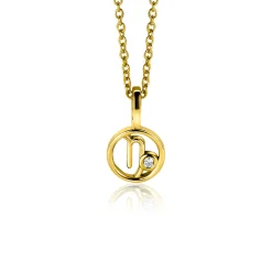 9mm ZINZI gold plated zilveren Steenbok sterrenbeeldhanger bezet met witte zirconia ZIHY-STE (zonder collier)