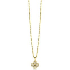 16mm ZINZI gold plated zilveren klaver vier hanger bezet met witte zirconia's ZIH2618 (zonder collier)