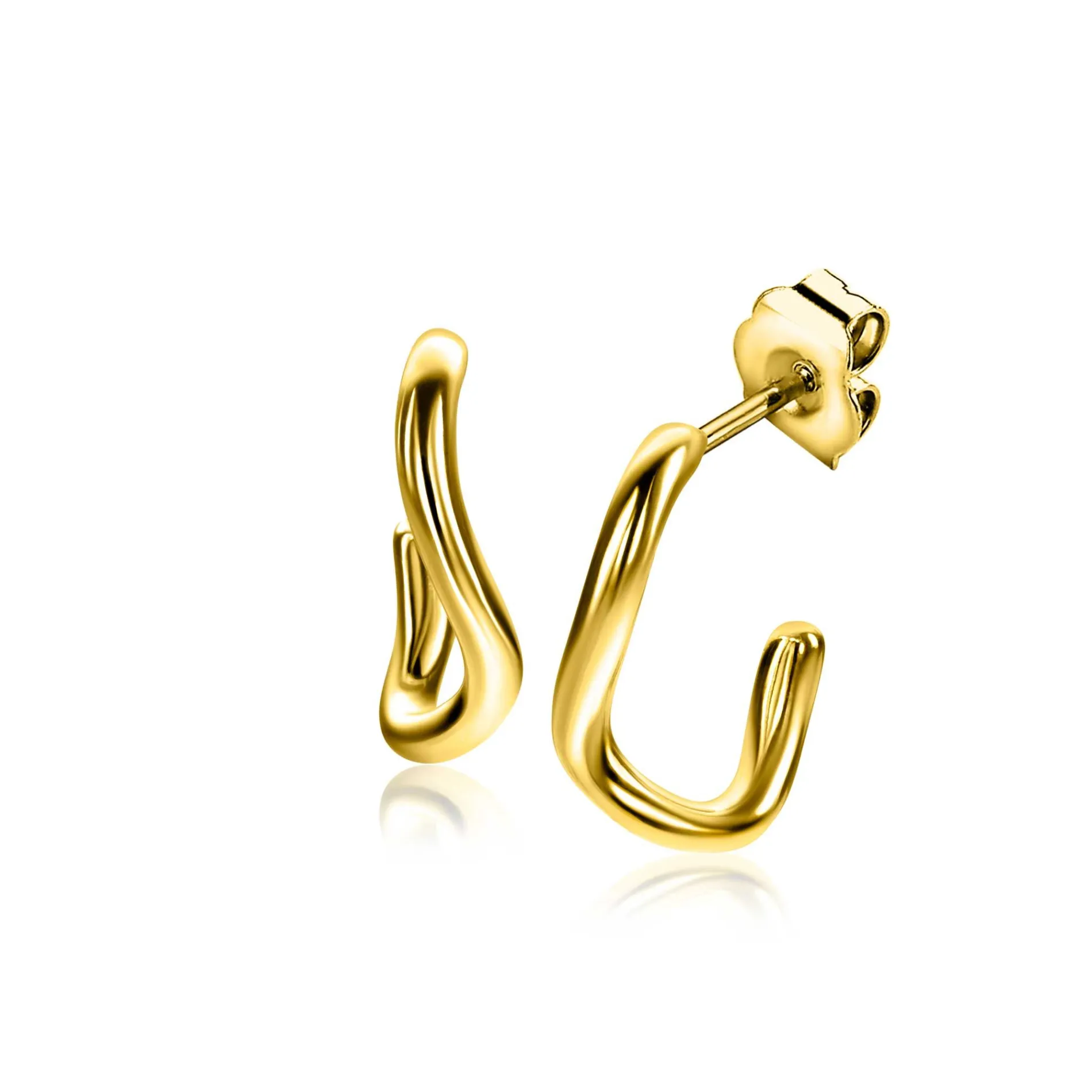16mm ZINZI gold plated zilveren gladde oorstekers organisch gevormd ZIO2656G