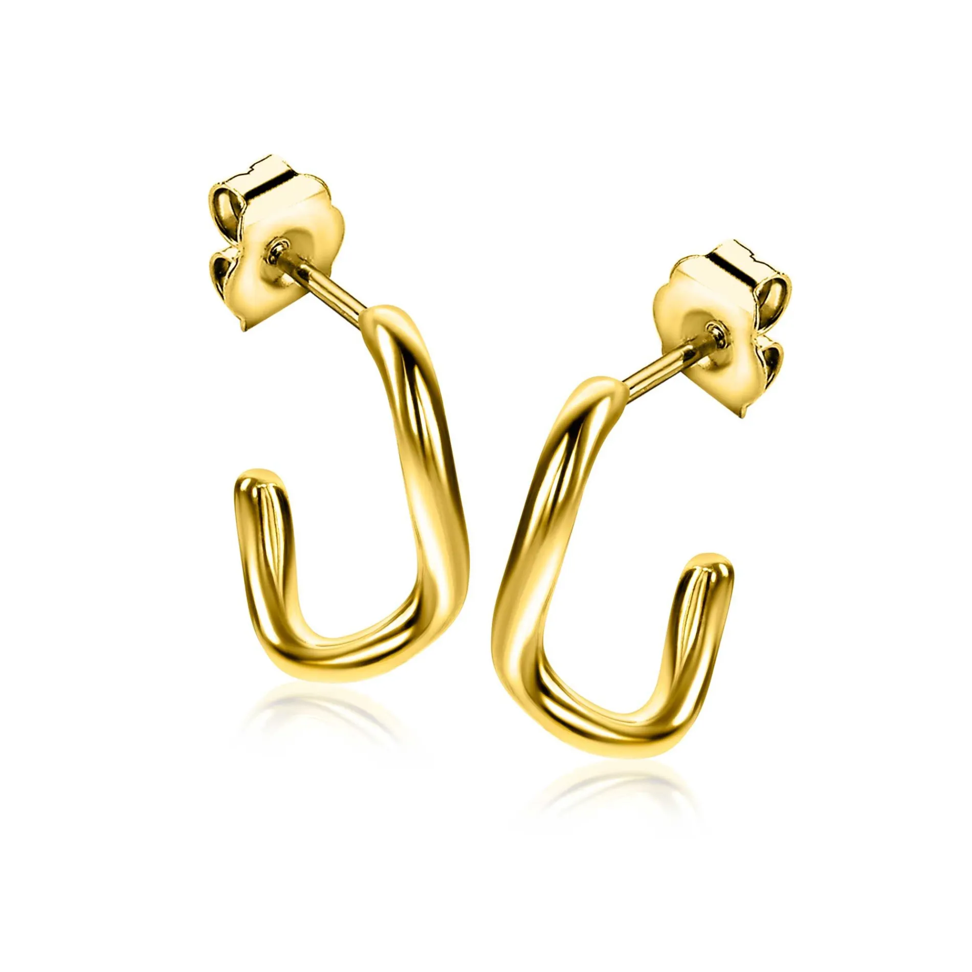 16mm ZINZI gold plated zilveren gladde oorstekers organisch gevormd ZIO2656G