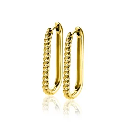 28mm ZINZI gold plated zilveren oorringen in ovale vorm met gedraaide buis en luxe klapsluiting ZIO2693G