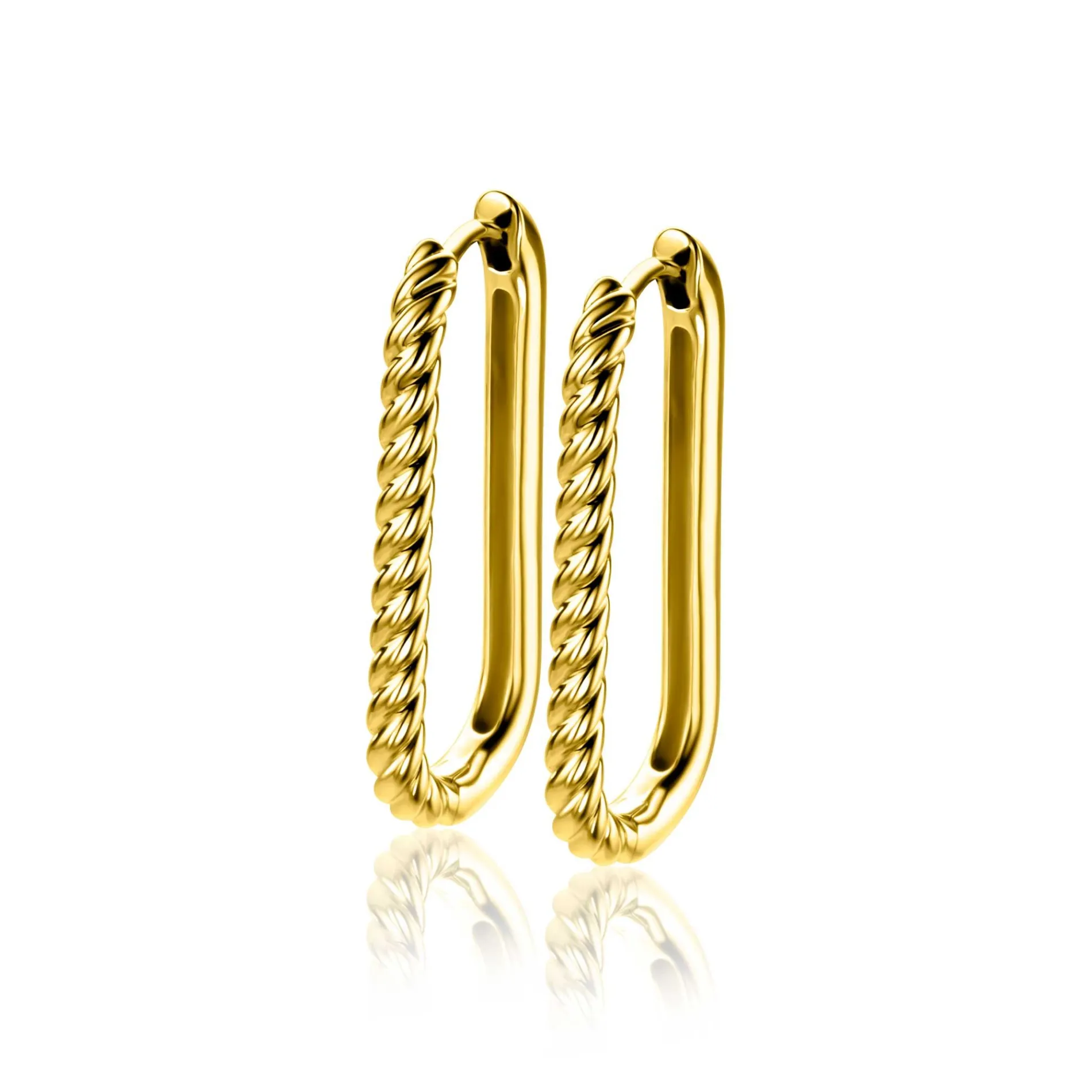 28mm ZINZI gold plated zilveren oorringen in ovale vorm met gedraaide buis en luxe klapsluiting ZIO2693G