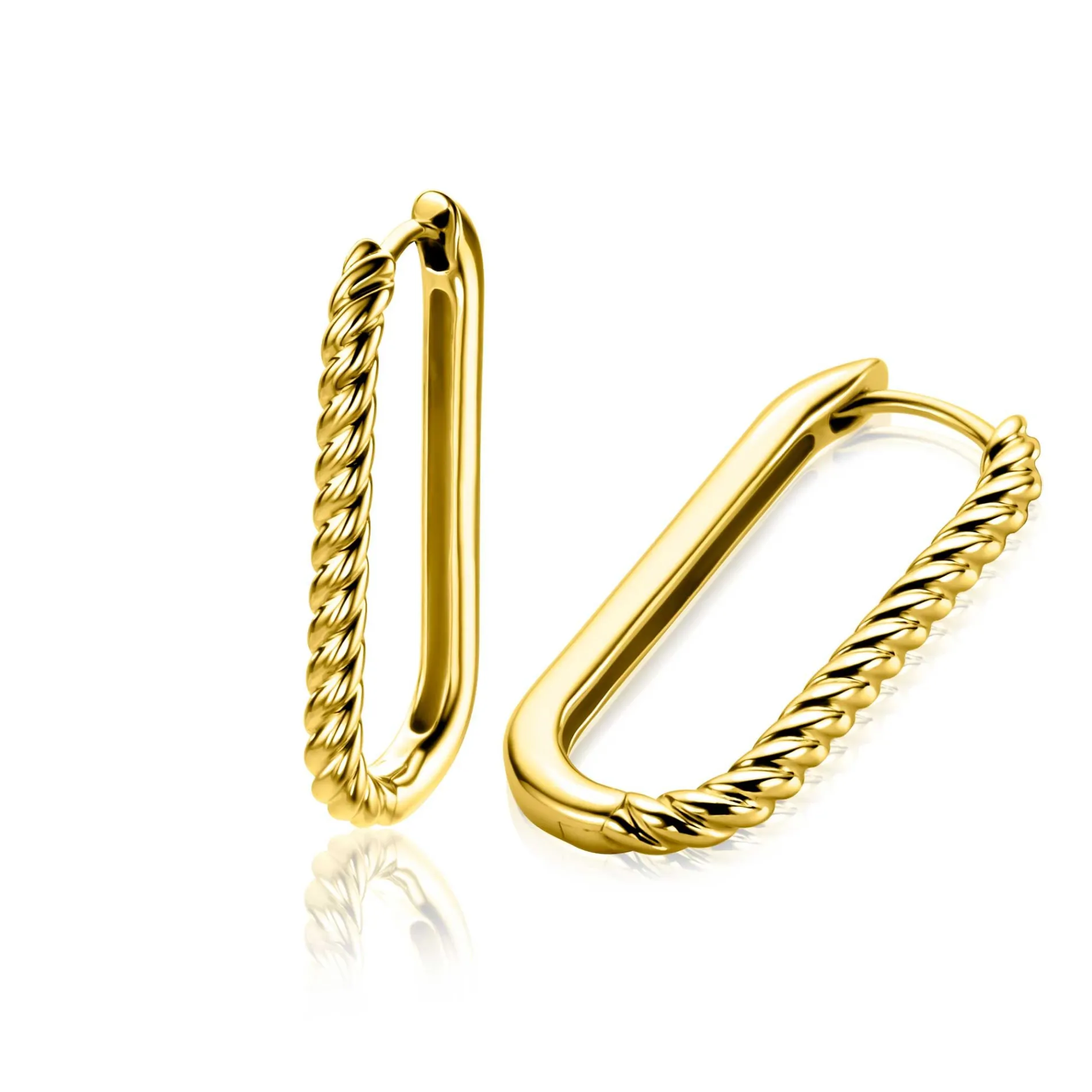 28mm ZINZI gold plated zilveren oorringen in ovale vorm met gedraaide buis en luxe klapsluiting ZIO2693G