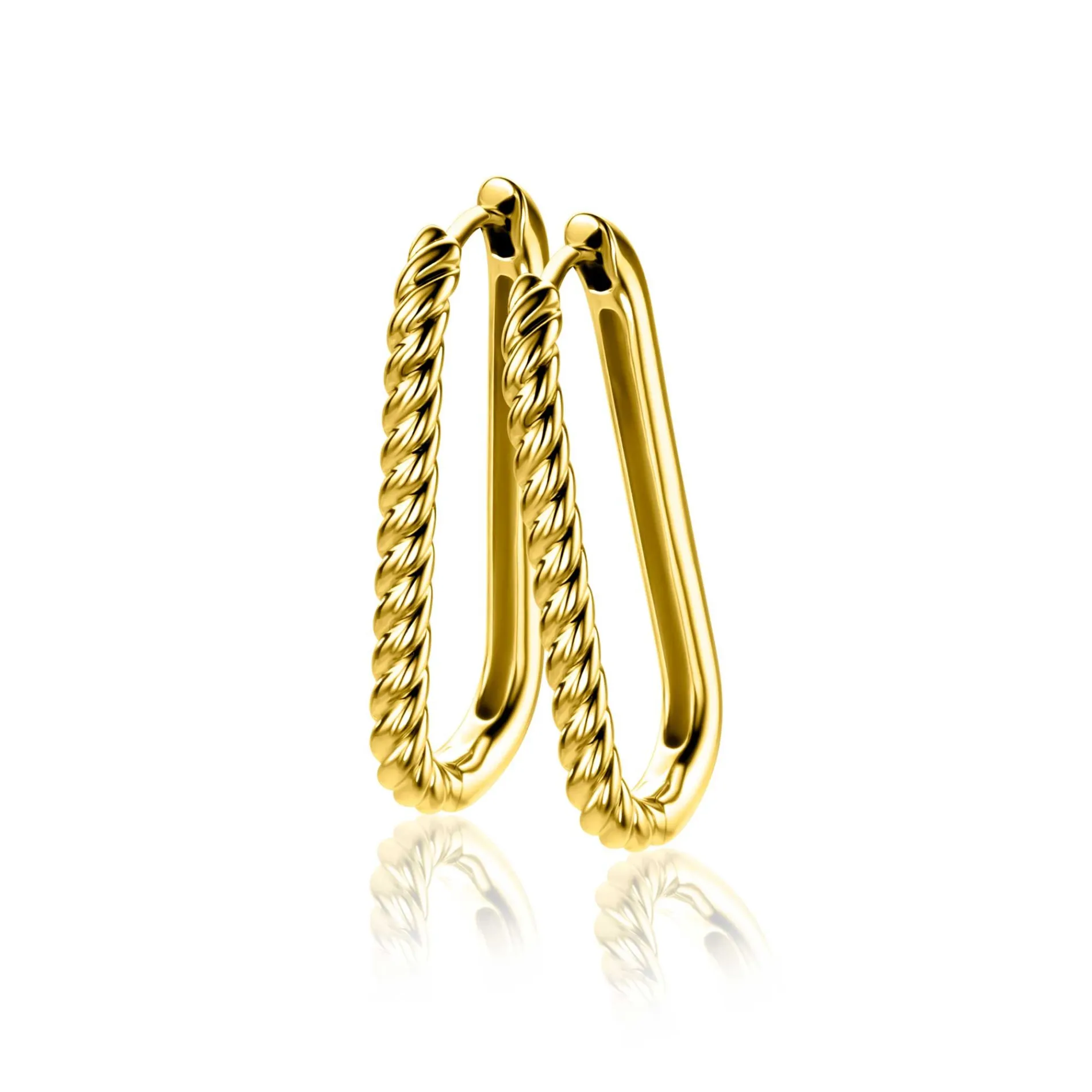 28mm ZINZI gold plated zilveren oorringen in ovale vorm met gedraaide buis en luxe klapsluiting ZIO2693G