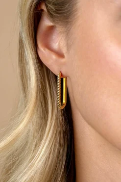 28mm ZINZI gold plated zilveren oorringen in ovale vorm met gedraaide buis en luxe klapsluiting ZIO2693G
