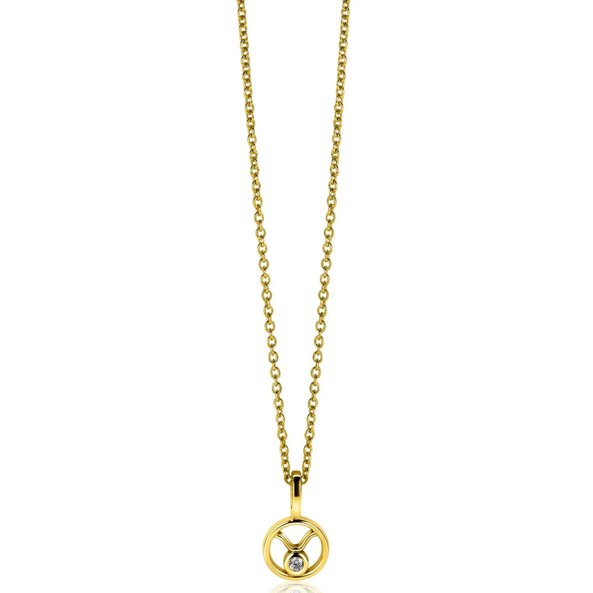 9mm ZINZI gold plated zilveren Stier sterrenbeeldhanger bezet met witte zirconia ZIHY-STI (zonder collier)