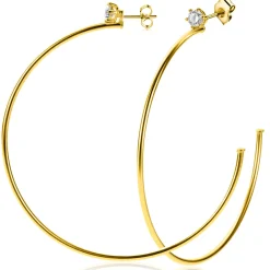 55mm ZINZI gold plated zilveren oorstekers 5mm witte zirconia met halve oorringen 55mm en 1,5mm buisdikte ZIO2574Y