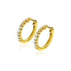 15mm ZINZI gold plated zilveren oorringen bezet met champagne, peridot en witte zirconia's met luxe klapsluiting ZIO2612