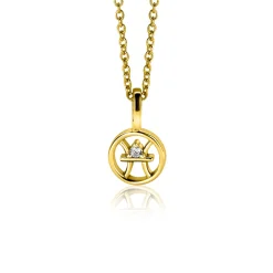 9mm ZINZI gold plated zilveren Vis sterrenbeeldhanger bezet met witte zirconia ZIHY-VIS (zonder collier)